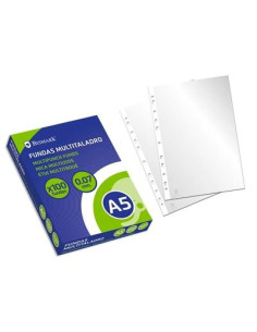 BISMARK FUNDAS MULTITALADRO A5 CAJA DE 100 UD POLIPROPILENO TRANSPARENTE