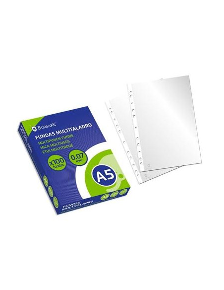 BISMARK FUNDAS MULTITALADRO A5 CAJA DE 100 UD POLIPROPILENO TRANSPARENTE