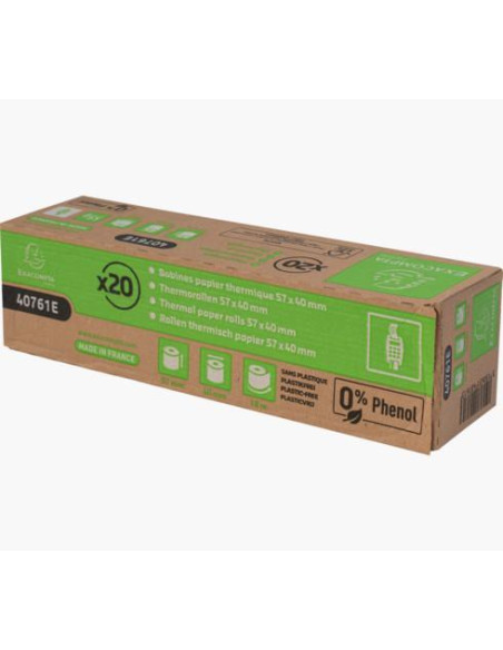 CAJA 20 ROLLOS PAPEL TÉRMICO EXACOMPTA 57x40mm SIN FENOL