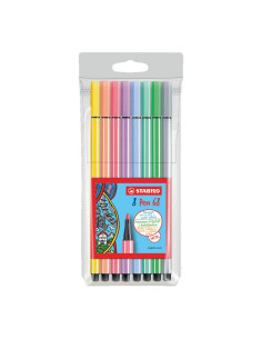 ESTUCHE PLÁSTICO 8 ROTULADORES STABILO PEN 68 COLORES PASTEL
