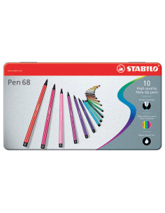 ROTULADOR FIBRA STABILO PEN 68 CAJA METALICA de 10
