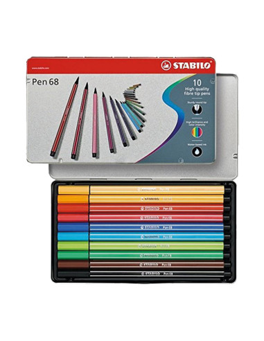 ROTULADOR FIBRA STABILO PEN 68 CAJA METALICA de 10