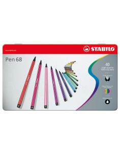 ESTUCHE METAL 40 ROTULADORES STABILO PEN 68