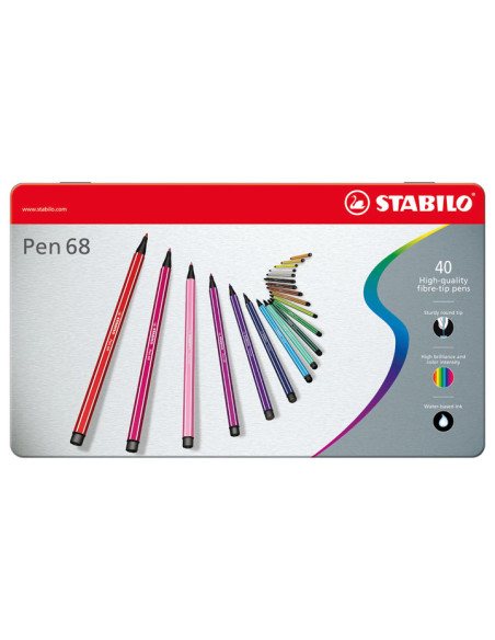 ESTUCHE METAL 40 ROTULADORES STABILO PEN 68