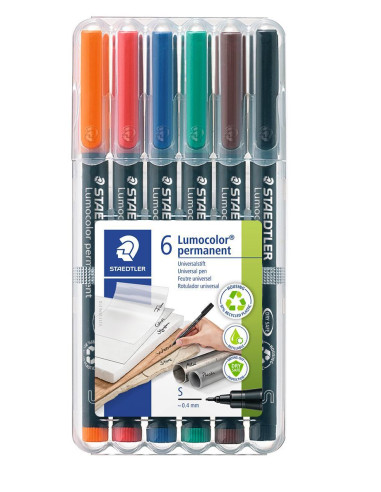 ESTUCHE 6 ROTULADORES STAEDTLER LUMOCOLOR PERMANENTE 04mm