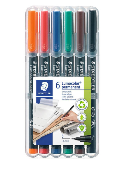 ESTUCHE 6 ROTULADORES STAEDTLER LUMOCOLOR PERMANENTE 04mm