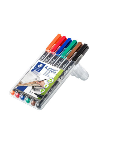 ESTUCHE 6 ROTULADORES STAEDTLER LUMOCOLOR PERMANENTE 04mm