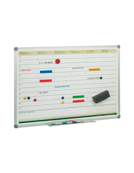 FAIBO PIZARRA PLANIFICACIÓN SEMANAL METÁLICA LACADO BLANCO MARCO DE ALUMINIO 60X90CM
