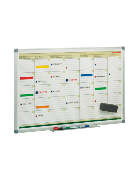 FAIBO PIZARRA PLANIFICACIÓN MENSUAL METÁLICA LACADO BLANCO MARCO DE ALUMINIO 60X90CM