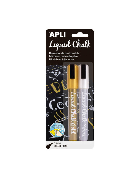 MARCADOR PIZARRA APLI CHALK CONICO 55 mm OROPLATA BLISTER de 2