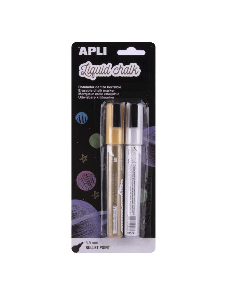 MARCADOR PIZARRA APLI CHALK CONICO 55 mm OROPLATA BLISTER de 2