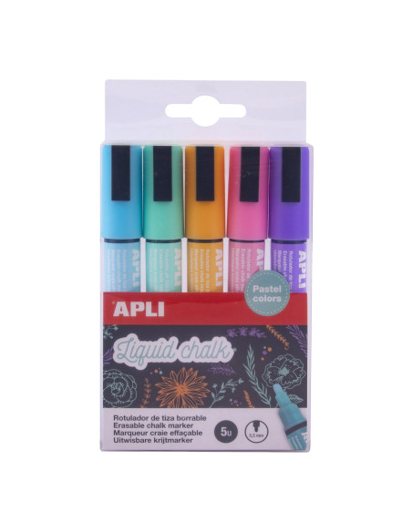 ESTUCHE 5 ROTULADORES APLI LIQUID CHALK PUNTA CÓNICA TIERRA