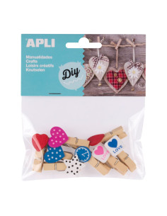 BOLSA 8 MINI PINZAS APLI DE MADERA CON FORMAS