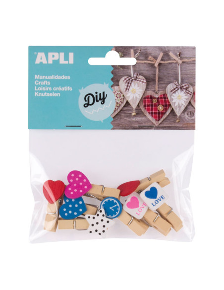 BOLSA 8 MINI PINZAS APLI DE MADERA CON FORMAS