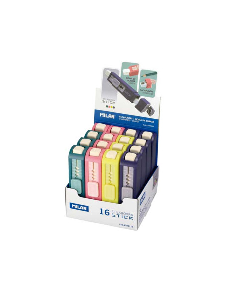 MILAN AFILABORRA STICK COLORES SURTIDOS PASTEL CAJA EXPOSITORA 16 UD