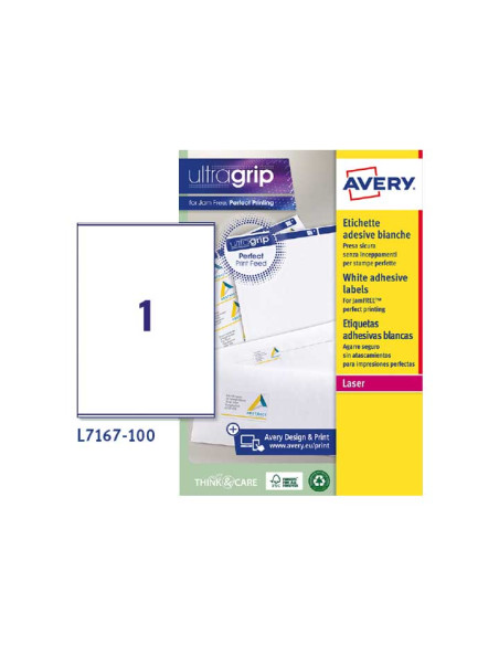 ETIQUETAS ADHIMPRAVERY A4 BLANCA CROMOS CAJA 100h 1996x2891 mm 100 udsL7167
