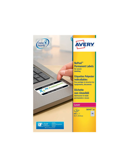 ETIQUETAS ADHIMPRAVERY A4 BLANCA SEGURIDAD CROMOS LASER CAJA 20h 457x254 mm 800 udsL6145
