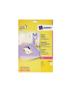 CAJA 25h ETIQUETAS AVERY PARA CD LÁSER GLOSSY Ø117 mm