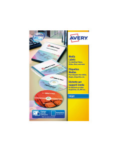 CAJA 25h ETIQUETAS AVERY PARA CD INKJETLÁSER Ø117 mm