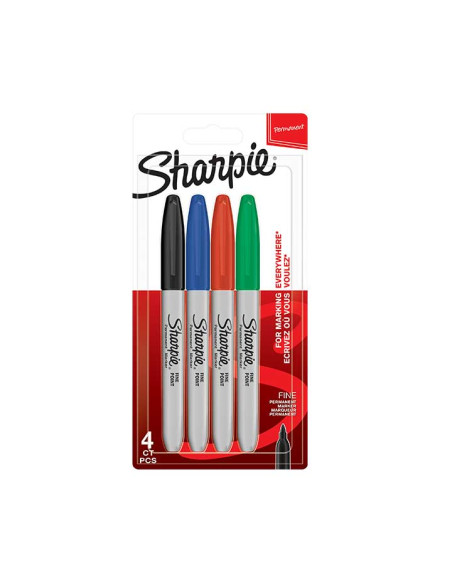 BLÍSTER 4 MARCADORES PERMANENTES SHARPIE FINE COLORES ESTÁNDAR