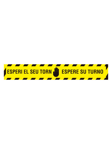 VINILO ADHESIVO PARA SUELO ESPERE SU TURNO CASTELLANO Y CATALÁN RECTANGULAR