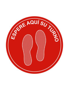 VINILO ADHESIVO PARA SUELO ESPERE AQUÍ SU TURNO  HUELLAS CASTELLANO