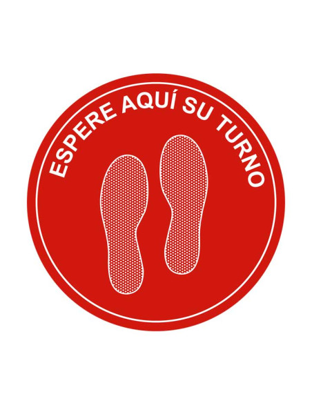 VINILO ADHESIVO PARA SUELO ESPERE AQUÍ SU TURNO  HUELLAS CASTELLANO