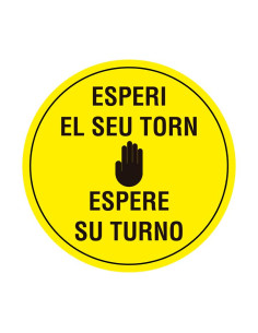 VINILO ADHESIVO PARA SUELO ESPERE SU TURNO CASTELLANO Y CATALÁN CIRCULAR