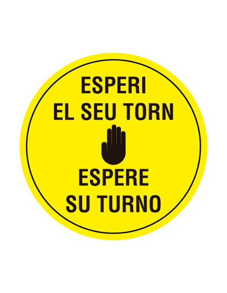VINILO ADHESIVO PARA SUELO ESPERE SU TURNO CASTELLANO Y CATALÁN CIRCULAR