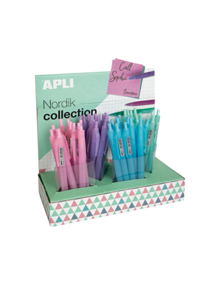 BOLIGRAFO APLI NORDIK GEL COLORES SURTIDOS TINTA AZUL EXPOSITOR DE 48