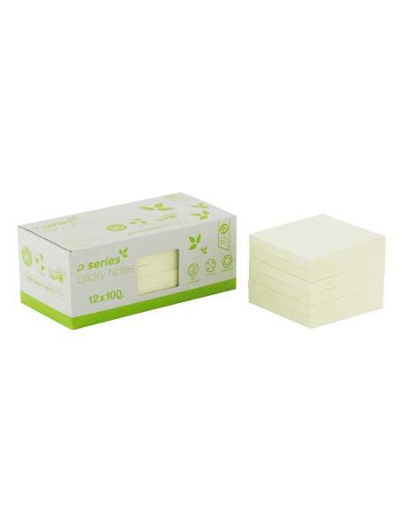 CAJA 12 BLOCS NOTAS ADHESIVAS RECICLADAS A-SERIES 75x75mm