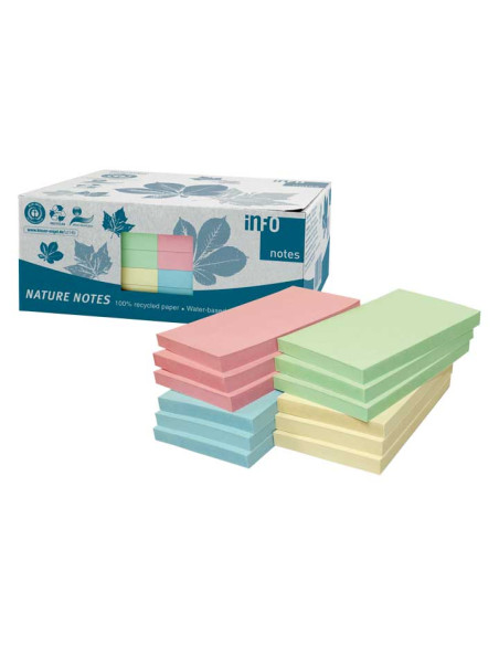 CAJA 12 BLOCS NOTAS ADHESIVAS RECICLADAS A-SERIES COLORES 125x75mm