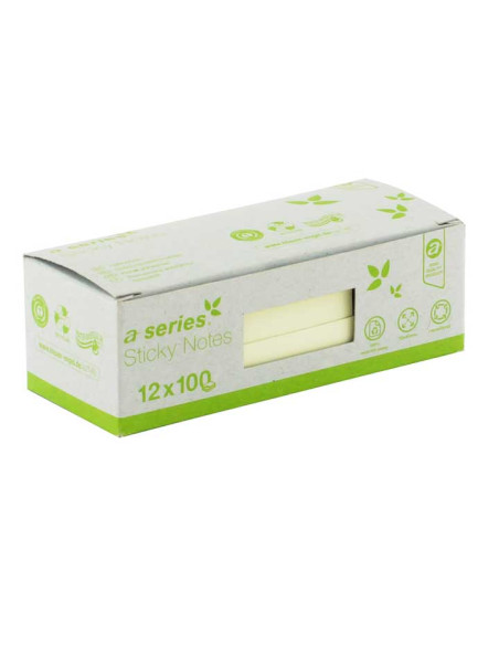 CAJA 12 BLOCS NOTAS ADHESIVAS RECICLADAS A-SERIES 50x40mm