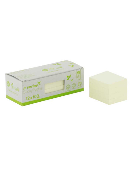 CAJA 12 BLOCS NOTAS ADHESIVAS RECICLADAS A-SERIES 50x40mm