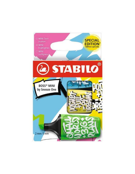 MARCADOR FLUOR STABILO BOSS MINI 07 BY SOOZE ONE ESTUCHE DE 3 verde azul amarillo
