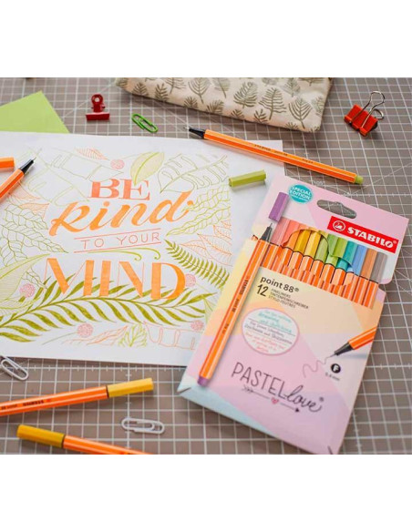 ESTUCHE CARTÓN 12 ROTULADORES STABILO POINT 88 PASTELLOVE