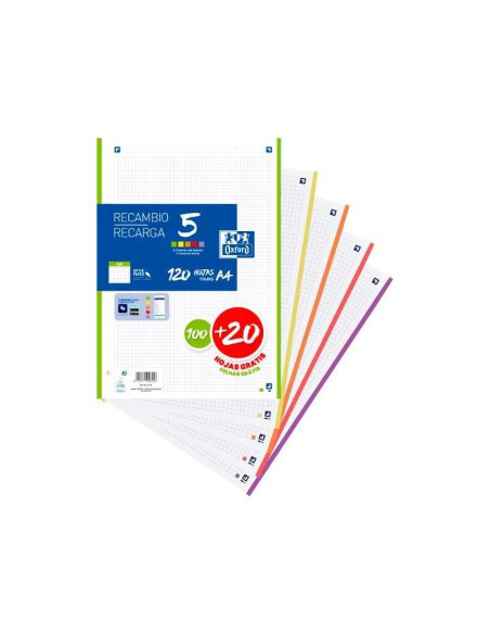 OXFORD RECAMBIO CLASSIC 10020H GRATIS A4 SUELTAS 90GR 4X4MM 4 TALADROS 5 BANDAS COLORES VIVOS