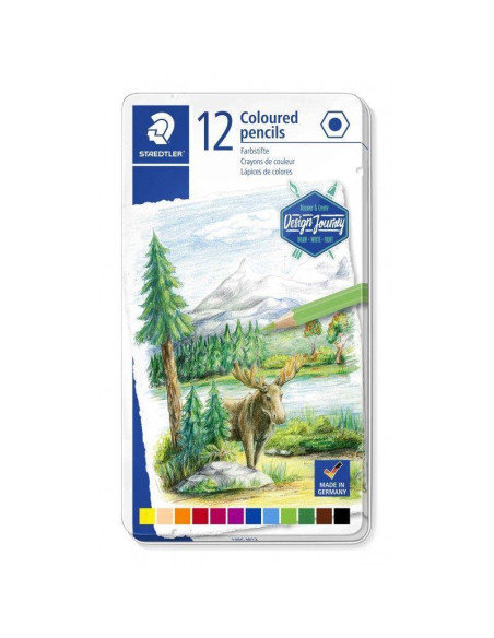 CAJA DE METAL 12 LÁPICES STAEDTLER COLOR 146C DESIGN JOURNEY