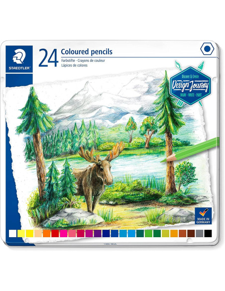 CAJA DE METAL 24 LÁPICES STAEDTLER COLOR 146C DESIGN JOURNEY