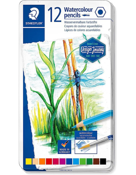 CAJA DE METAL 12 LÁPICES STAEDTLER COLOR ACUAREABLE 146 DESIGN JOURNEY