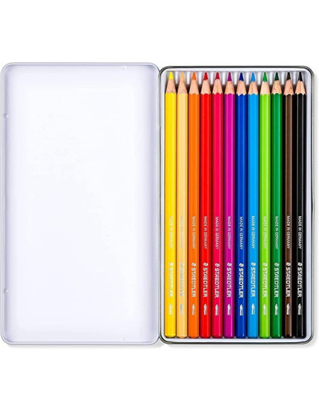 CAJA DE METAL 12 LÁPICES STAEDTLER COLOR ACUAREABLE 146 DESIGN JOURNEY