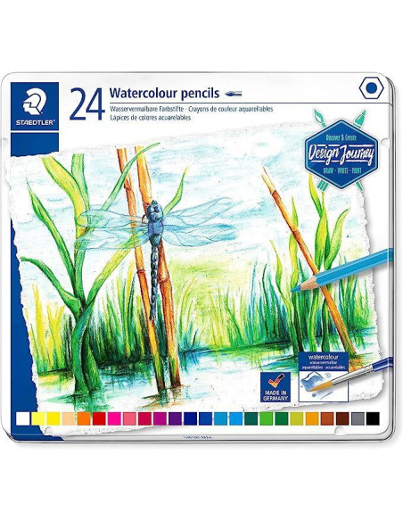 CAJA DE METAL 24 LÁPICES STAEDTLER COLOR ACUAREABLE 146 DESIGN JOURNEY