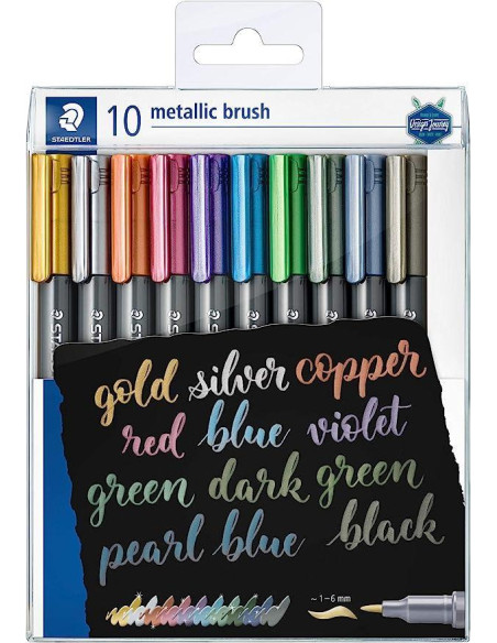 MARCADOR TOPACA NO PERM STAEDTLER 8321 METALICO PUNTA PINCEL SURTIDO BLISTER de 10