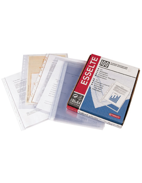 CAJA 100 FUNDAS MULTITALADRO PORTADOCUMENTOS ESSELTE 80 MICRAS FOLIO