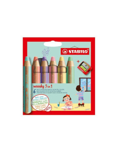 ESTUCHE 6 LÁPICES DE COLOR STABILO WOODY 3 EN 1 PASTEL  SACAPUNTAS