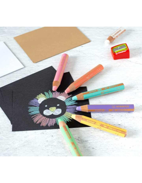ESTUCHE 6 LÁPICES DE COLOR STABILO® WOODY 3 EN 1 PASTEL + SACAPUNTAS