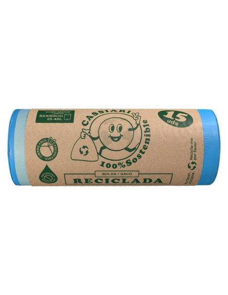 ROLLO 15 BOLSAS DE BASURA CASSIARI 55x60cm AUTO CIERRE 100% SOSTENIBLES