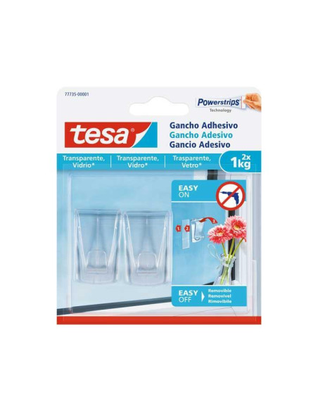 BLÍSTER 2 GANCHOS TESA PARA VIDRIO