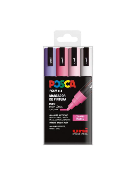 POSCA MARCADOR  PC-5M4C NO PERMANENTE 18MM-25MM COLORES SURTIDOS DULCES -ESTUCHE 4U-