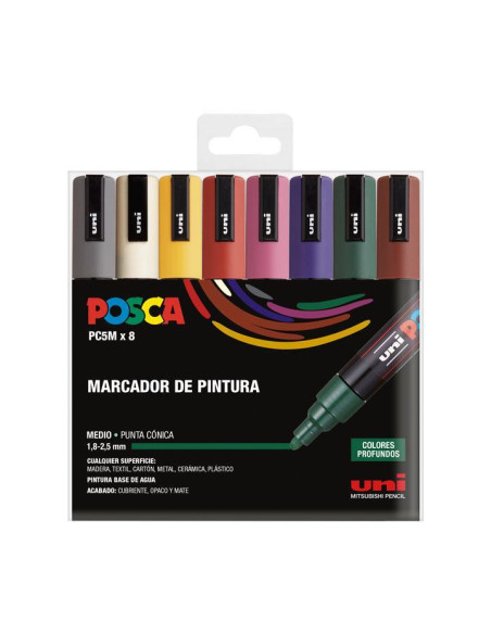 ESTUCHE 8 MARCADORES DE PINTURA UNI POSCA PC-5M "OSCUROS"